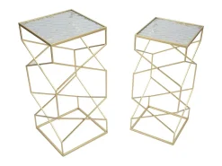 Conjunto de Mesas Auxiliares VKH565, Ouro, 31,5x31,5x68 cm, Kendra Home