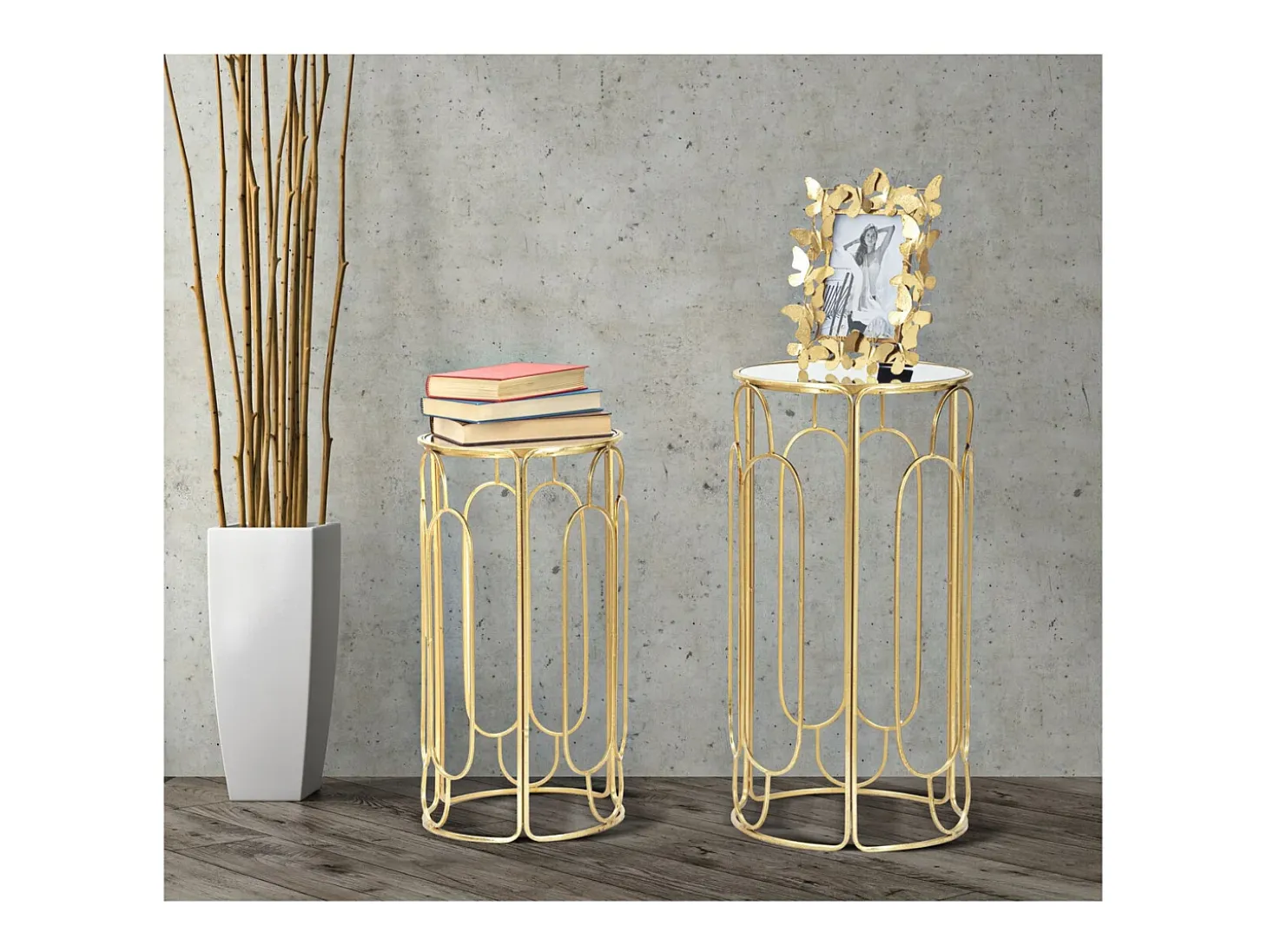 Conjunto de Mesas Auxiliares VKH555, Ouro, 36,5x36,5x70 cm, Kendra Home