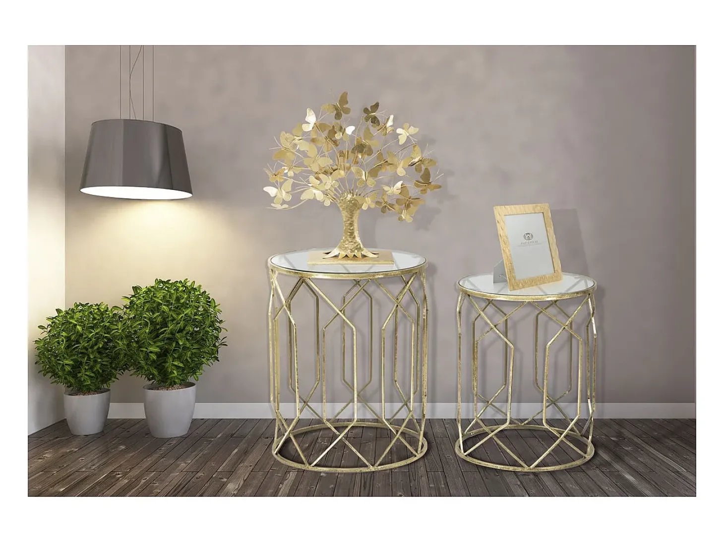 Conjunto de Mesas Auxiliares VKH561, Ouro, 42x42x53 cm, Kendra Home