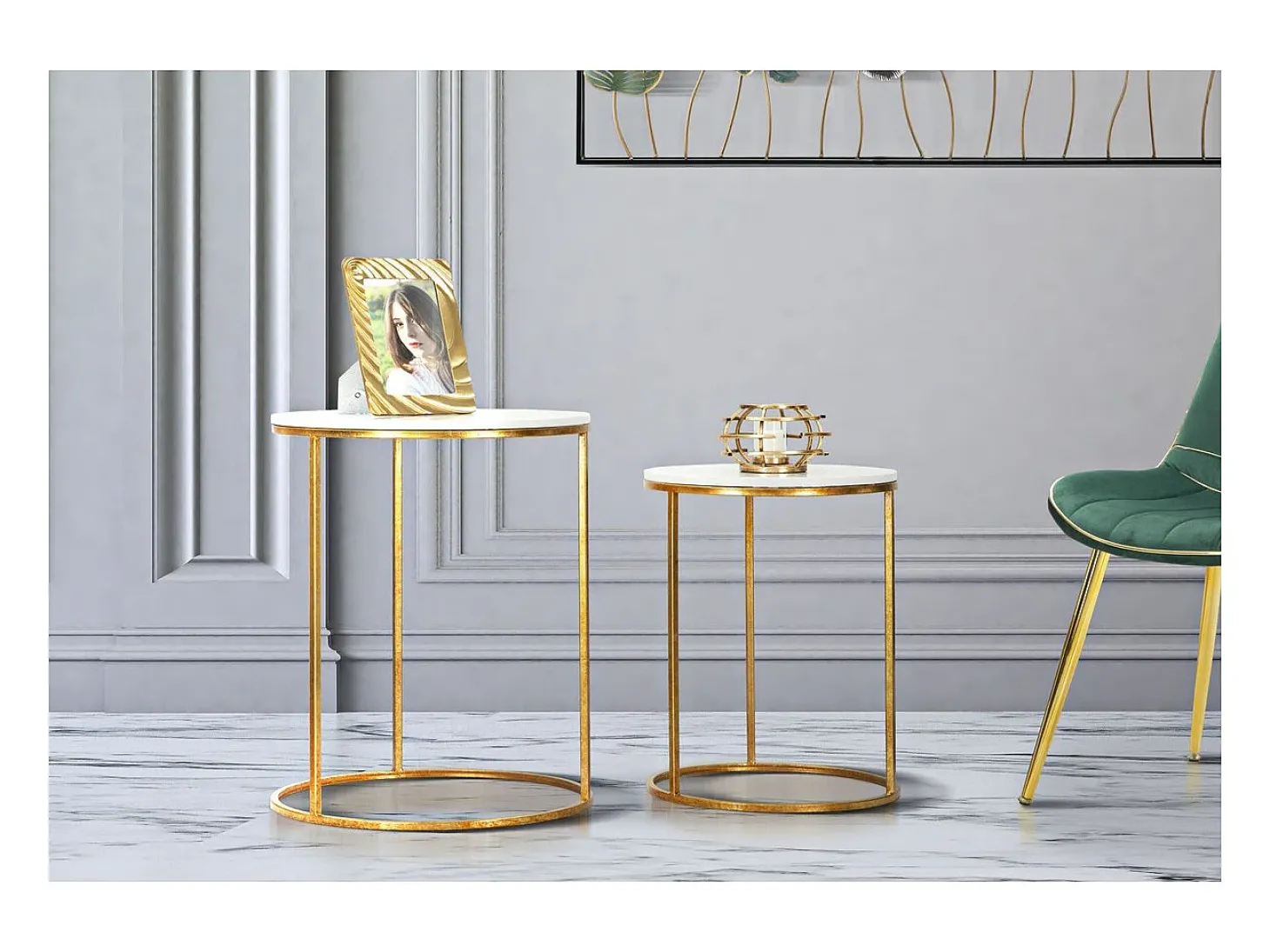Conjunto de Mesas Auxiliares VKH534, Ouro, 52x52x63 cm, Kendra Home