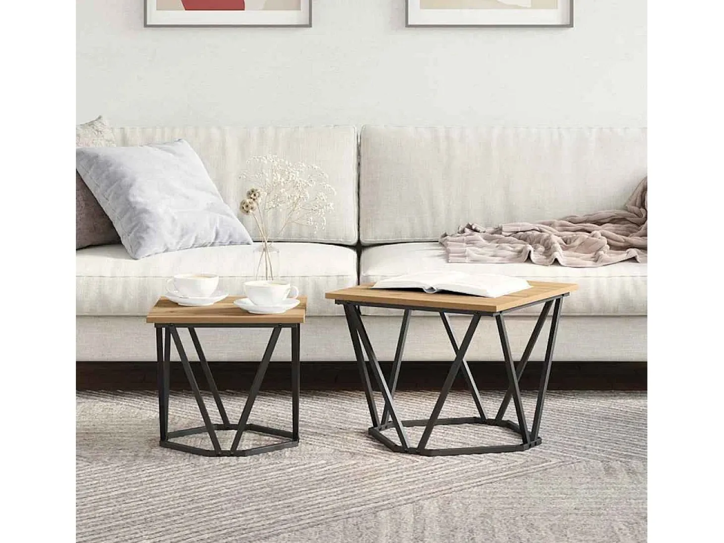 Conjunto de mesas de apoio 2 pcs carvalho artisiano