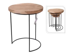 Conjunto de mesas de apoio 3 pcs madeira de teca e metal