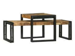 Conjunto de Mesas de centro | Mesa de apoio | Mesa de café 2 Peças Castanho Madeira de mangueira maciça