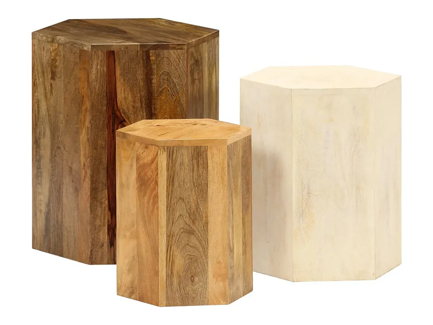 Conjunto de mesas de centro 3 pcs madeira de mangueira maciça