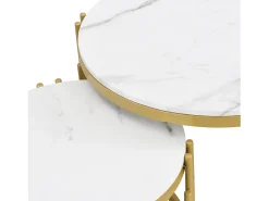 Conjunto de mesas de centro com tampo em efeito mármore - Estrutura em metal dourado
