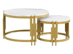 Conjunto de mesas de centro com tampo em efeito mármore - Estrutura em metal dourado