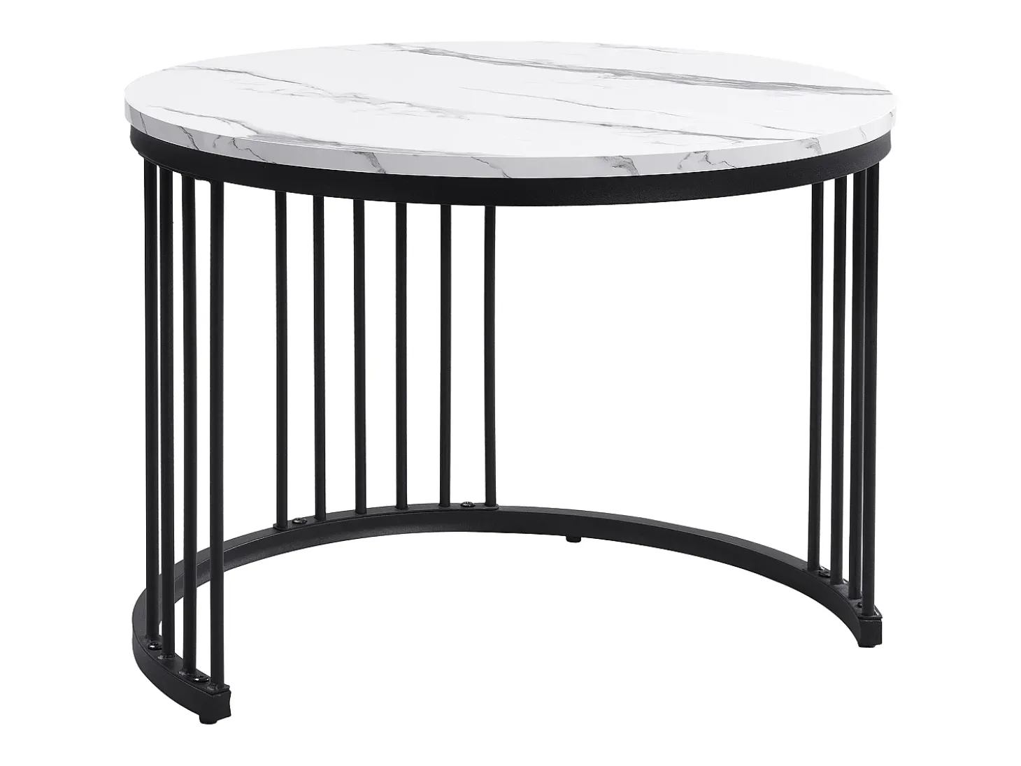 Conjunto de mesas de centro empilháveis com 2 gavetas - Tampo com efeito mármore brilhante - Preto e branco