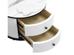 Conjunto de mesas de centro empilháveis com 2 gavetas - Tampo com efeito mármore brilhante - Preto e branco