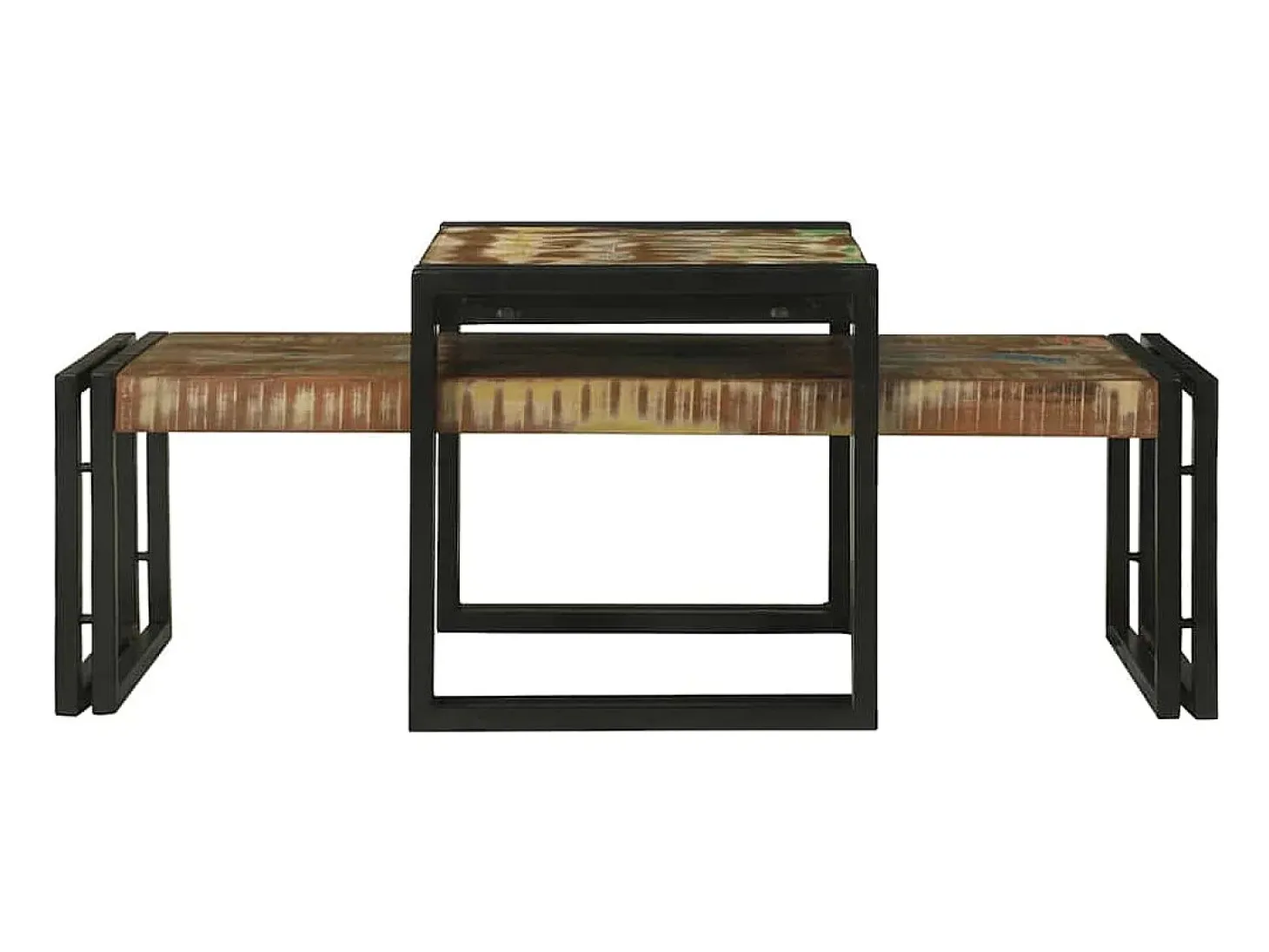Conjunto de Mesas de centro | Mesa de apoio | Mesa de café 2 Peças Multicolor Madeira recuperada maciça