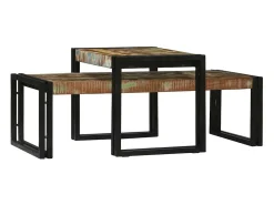 Conjunto de Mesas de centro | Mesa de apoio | Mesa de café 2 Peças Multicolor Madeira recuperada maciça