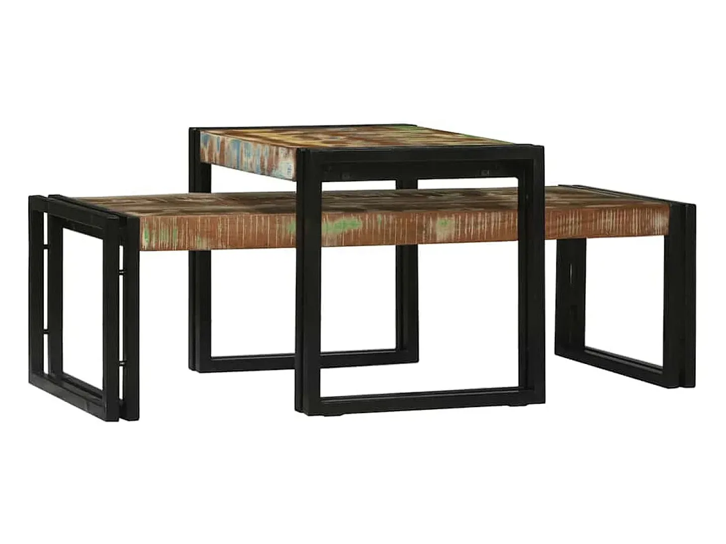 Conjunto de Mesas de centro | Mesa de apoio | Mesa de café 2 Peças Multicolor Madeira recuperada maciça