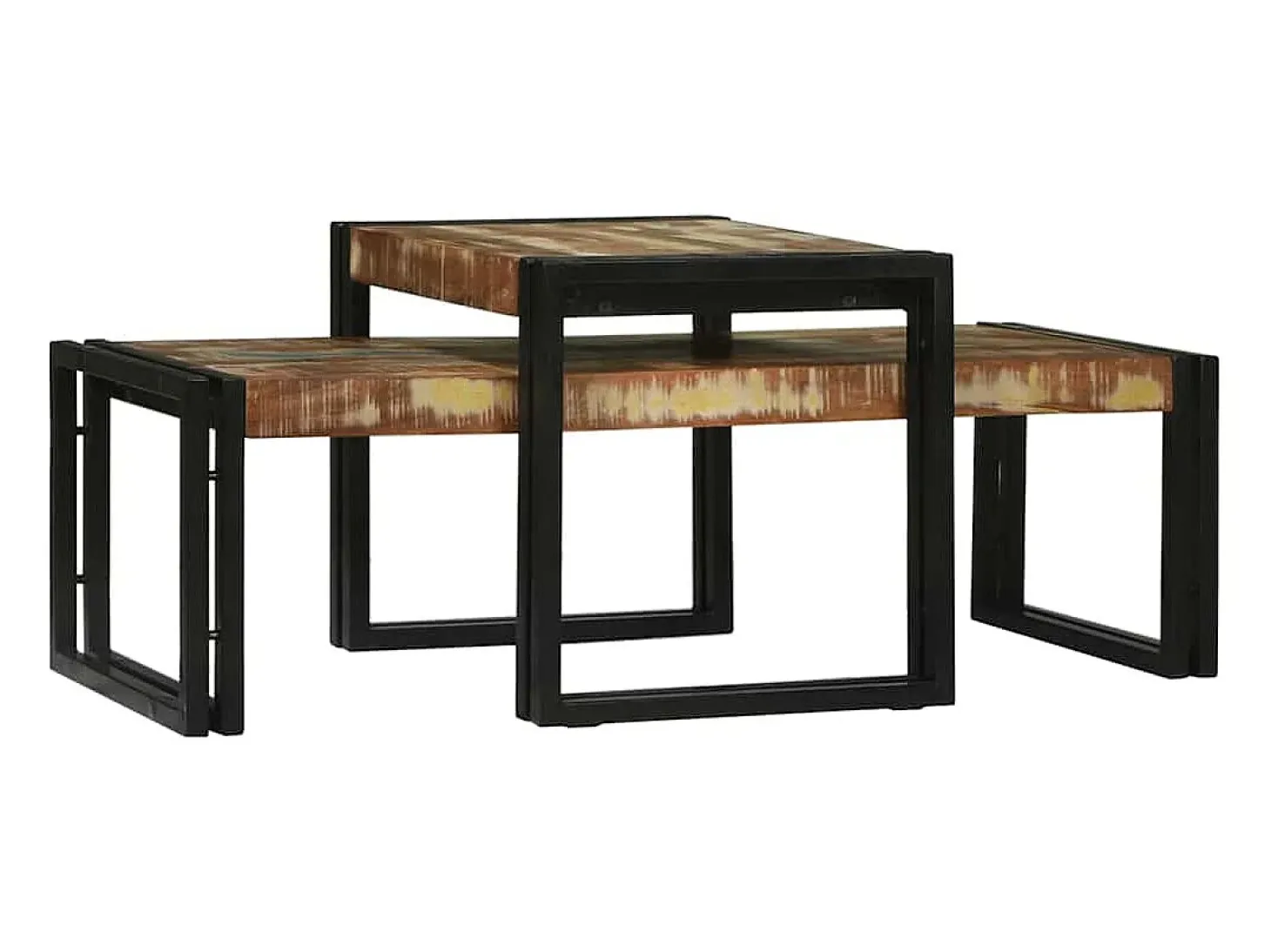 Conjunto de Mesas de centro | Mesa de apoio | Mesa de café 2 Peças Multicolor Madeira recuperada maciça