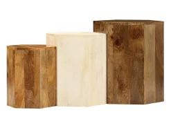 Conjunto de mesas de centro 3 pcs madeira de mangueira maciça