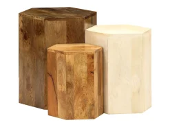 Conjunto de mesas de centro 3 pcs madeira de mangueira maciça