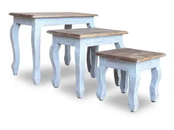 Conjunto de mesas de encastrar 3 pcs madeira maciça reciclada PT372356