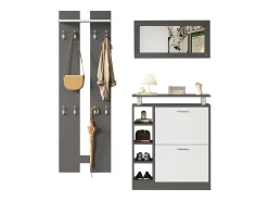 Conjunto de mobiliário de entrada - 1 espelho + 2 painéis de parede + 1 sapateira - Cinza