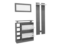 Conjunto de mobiliário de entrada - 1 espelho + 2 painéis de parede + 1 sapateira - Cinza