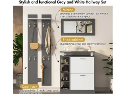 Conjunto de mobiliário de entrada - 1 espelho + 2 painéis de parede + 1 sapateira - Cinza