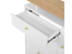 Conjunto de mobiliário para hall de entrada com 3 peças - Espelho, prateleira e sapateira - Branco e madeira