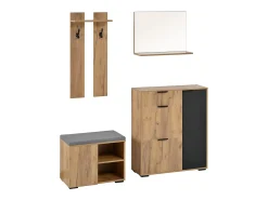Conjunto de mobiliário para hall de entrada com 4 peças - Cor: madeira e preto