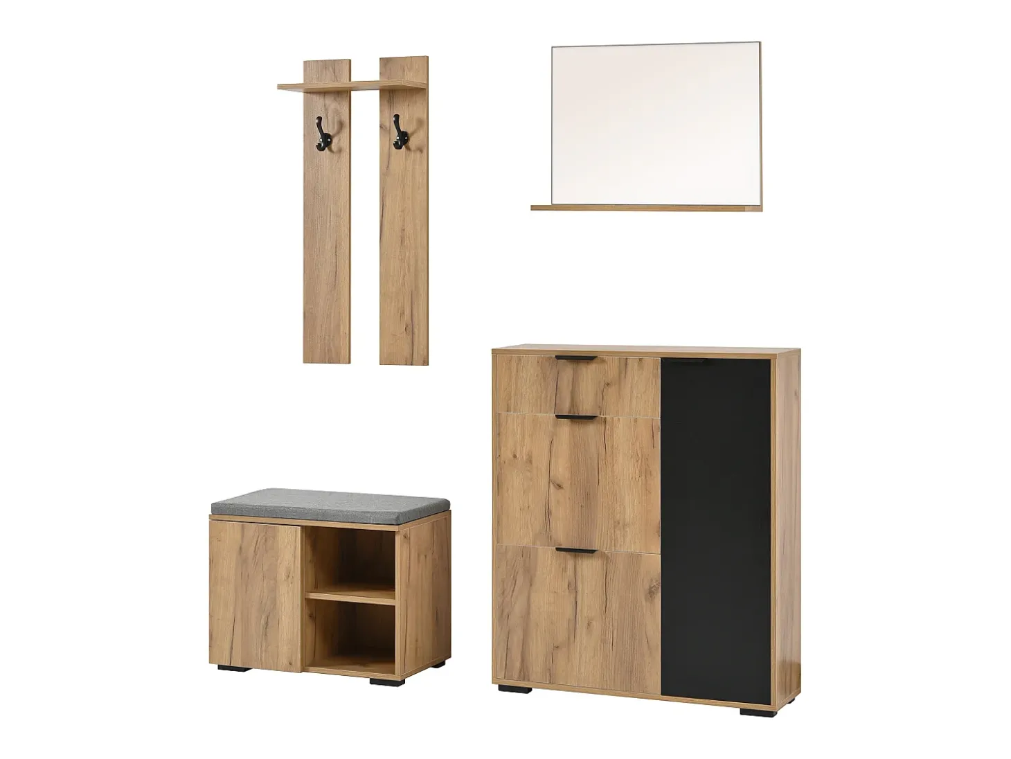 Conjunto de mobiliário para hall de entrada com 4 peças - Cor: madeira e preto