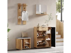 Conjunto de mobiliário para hall de entrada com 4 peças - Cor: madeira e preto