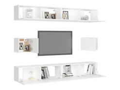 Conjunto de móveis armário aparador tv televisão sala estar quarto 6 peças madeira projetada branca 02_0025008