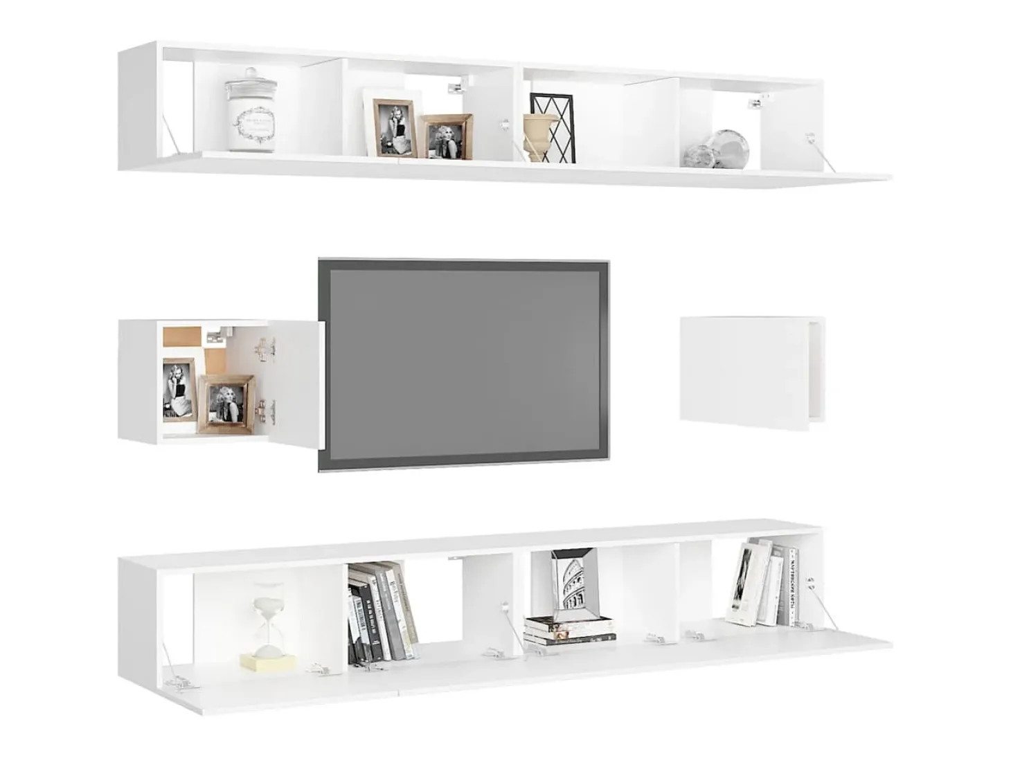 Conjunto de móveis armário aparador tv televisão sala estar quarto 6 peças madeira projetada branca 02_0025008
