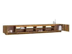 Conjunto de móveis armário aparador TV televisão sala quarto sala com luzes LED 3 peças carvalho fumê marrom 02_0025342