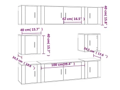 Conjunto de móveis armário aparador TV televisão sala de estar quarto sala de estar 8 peças carvalho defumado madeira projetada marrom 02_0025292