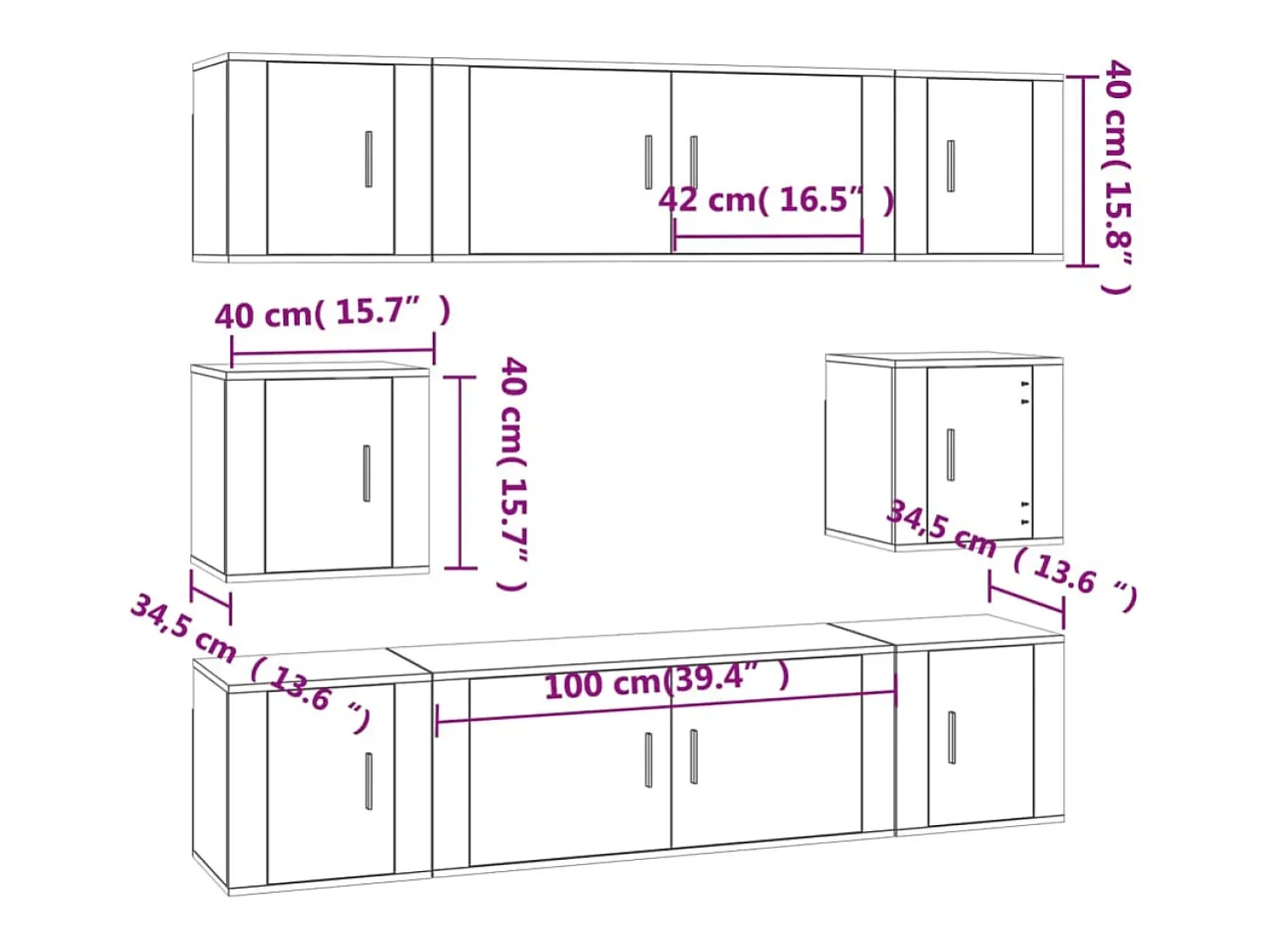 Conjunto de móveis armário aparador TV televisão sala de estar quarto sala de estar 8 peças carvalho defumado madeira projetada marrom 02_0025292