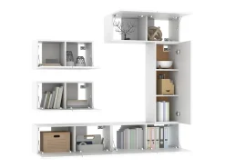 Conjunto de móveis armário aparador TV televisão sala de estar quarto sala de estar 6 peças madeira projetada branco 02_0025015