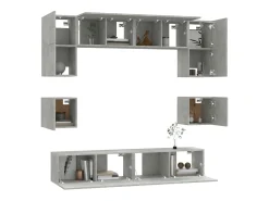 Conjunto de móveis armário aparador tv televisão sala de estar quarto 8 peças madeira projetada cinza 02_0025253