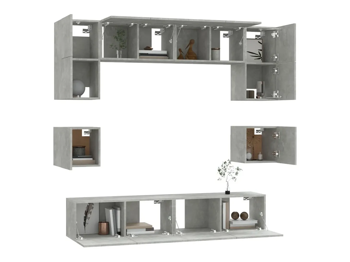 Conjunto de móveis armário aparador tv televisão sala de estar quarto 8 peças madeira projetada cinza 02_0025253