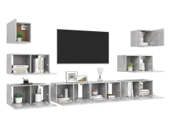 Conjunto de móveis armário aparador tv televisão sala de estar quarto 8 peças madeira projetada cinza 02_0025247