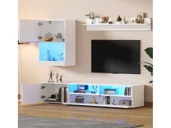 Conjunto de móveis de 3 peças - 175 x 39 x 34 cm - Móvel de TV + armário de parede + prateleira de parede - aglomerado - branco