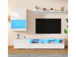 Conjunto de móveis de 3 peças - 175 x 39 x 34 cm - Móvel de TV + armário de parede + prateleira de parede - aglomerado - branco