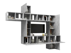 Conjunto de móveis de 10 peças incluindo guarda-roupa aparador rack para TV para sala de estar/quarto/sala de TV madeira engenheirada cinza 02_0024353