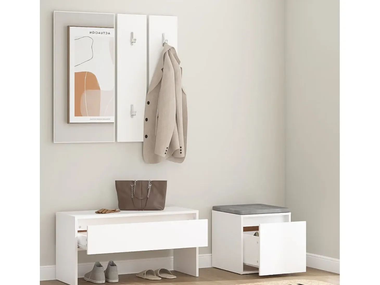 Conjunto de móveis de corredor derivados de madeira branco PT305519