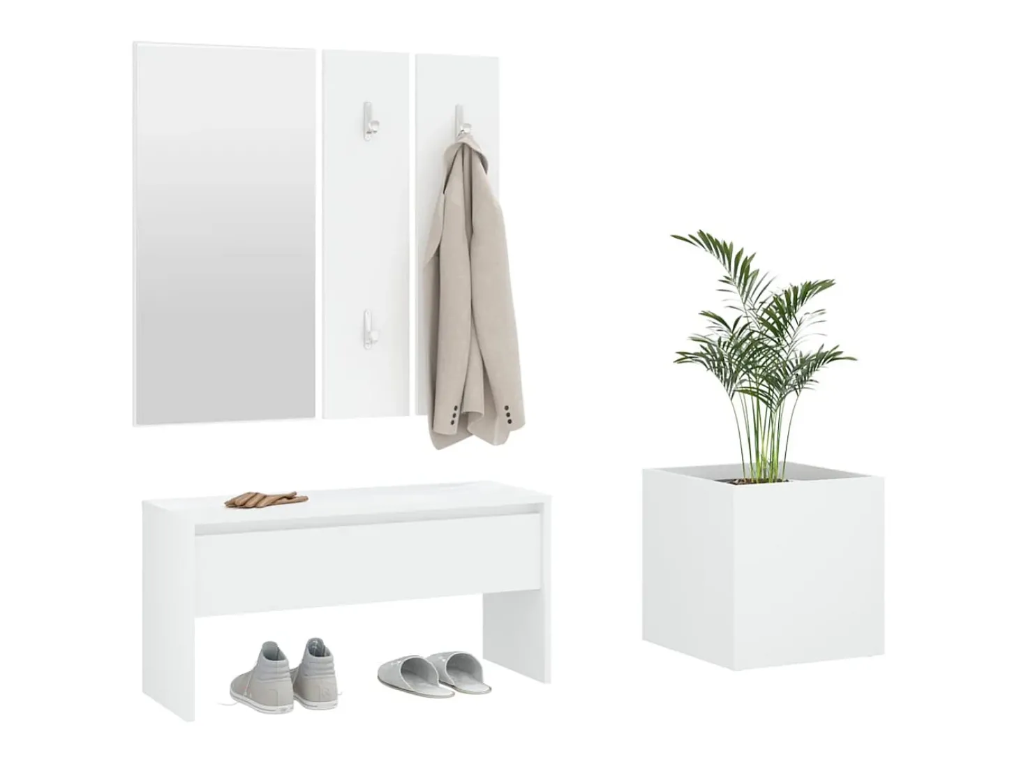 Conjunto de móveis de corredor derivados de madeira branco PT300631