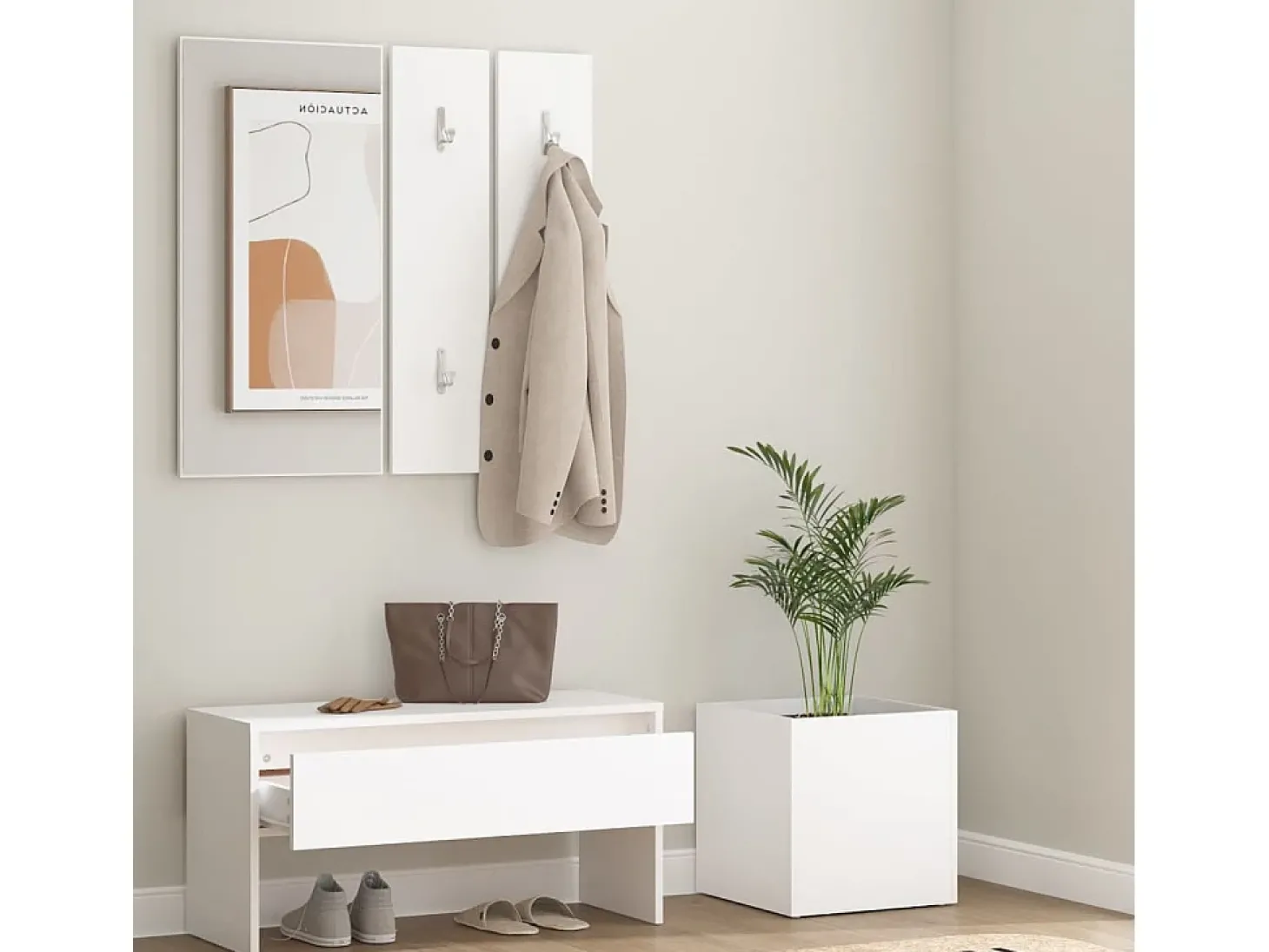 Conjunto de móveis de corredor derivados de madeira branco PT300631