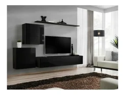 Conjunto de móveis de parede para sala SWITCH V design, cor preto brilhante.