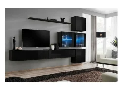 Conjunto de móveis de parede para sala de estar SWITCH XIX, cor preto brilhante.