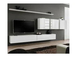 Conjunto de móveis de parede para sala de estar SWITCH VII design, cor branco brilhante.