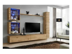 Conjunto de móveis de parede para sala SWITCH XVIII, cor carvalho Wotan.