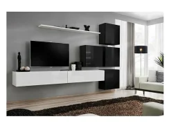 Conjunto de móveis de parede para sala SWITCH IX design, nas cores branco e preto brilhante.