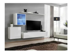 Conjunto de móveis de parede para sala de estar SWITCH XV, na cor branco brilhante.