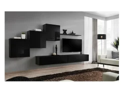 Conjunto de móveis de parede para sala de estar SWITCH X, cor preto brilhante.