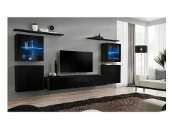 Conjunto de móveis de parede para sala de estar SWITCH XIV, cor preto brilhante.