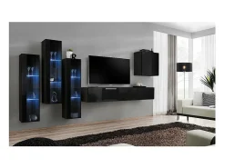 Conjunto de móveis de parede para sala de estar SWITCH XIII, cor preto brilhante.